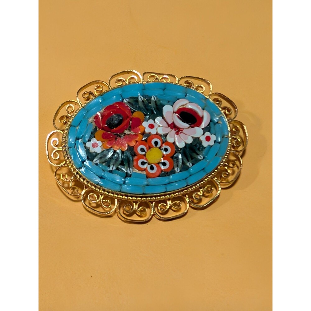 Millifiori Teal Floral Pin